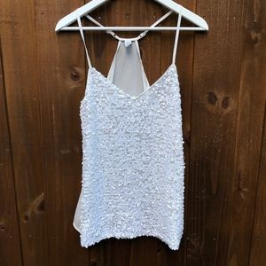 Sequin Off White Spaghetti Strap Halter Top Medium